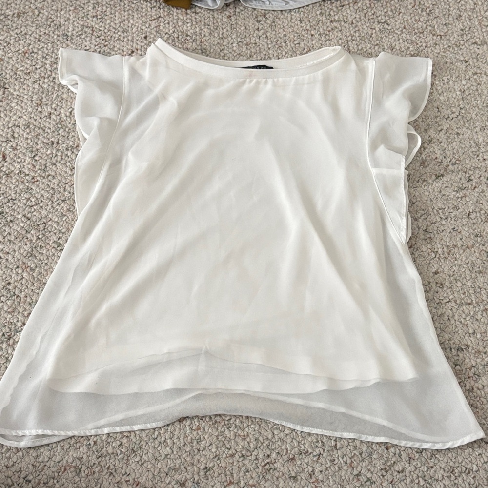 Zara White Flutter Sleeve Blouse